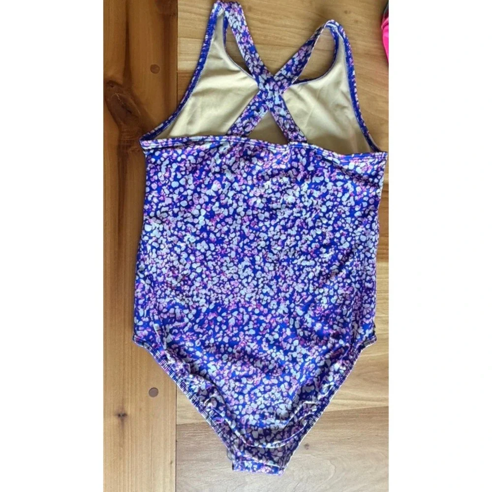Lot Of 3 Lands End Swimsuits Girls Plus Size 10-12 Pink Blue Purple Green EUC